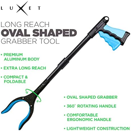 Grabber Tool 19" Aluminum Magnetic Claw, Rotating Lightweight Foldable Reacher Grabber Pickup Tool, Gripper Grabbers for Elderly Grab it Reaching Tool Trash Picker Grabber, Blue, By Luxet