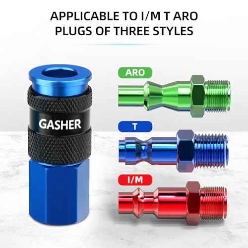 GASHER 1/4" x 25FT Reinforced Polyurethane Recoil Air Hose With Bend Restrictor, 1/4" AMT Universal Air Coupler, For Air Compressor