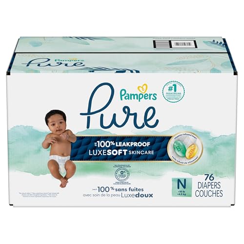 Pampers Pure Baby Diapers, Size 0 (>10 lbs), 76, Up to 100% Leakproof, Premium Hypoallergenic Soft Diapers