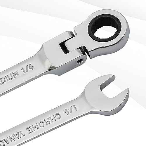 B4B BANG 4 BUCK 1/4 Wrench, Flex-Head Ratcheting Combination Wrench Industrial Grade 72 Teeth 12 Point Ratchet Box Ended and Open End Spanner Tools, SAE