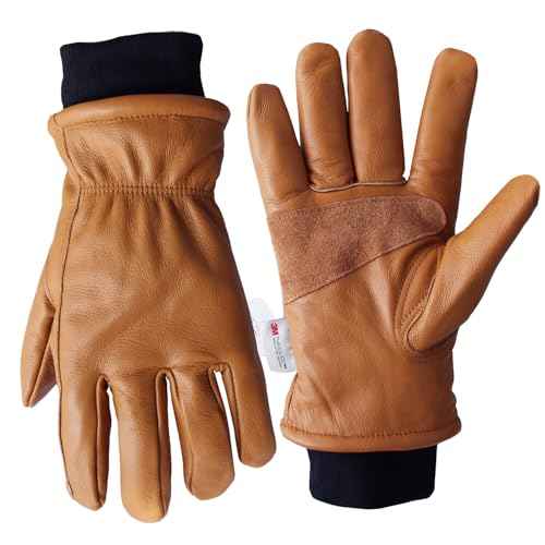 Retro Brown Cowhide Leather Work Gloves for Construction, Yardwork, Gardening with Reinforced Palm for Men & Women