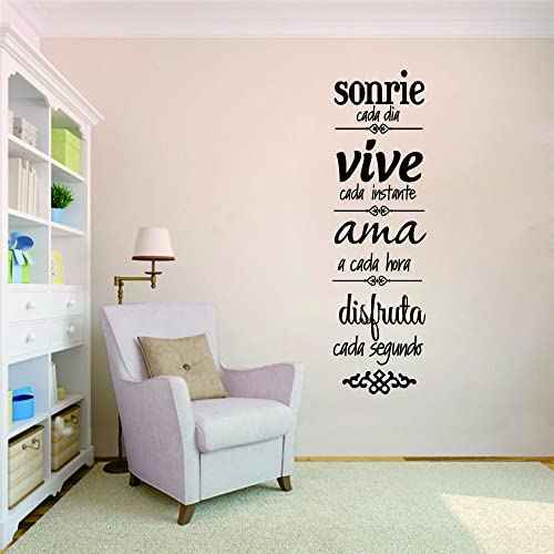 Spanish Inspirational Family Rules Wall Decal - Sonr?e, Vive, AMA Quote for Dining Room and Living Room - Removable PVC Vinyl Art - 11"x38" (Black-JWH283-Sonrie)