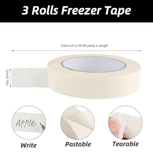 164 Yards Total Freezer Tape 3 Rolls,0.79 Inch Wide Writable Surface,Easy Tear,Low Temperature Resistant,Residue Free Removal,White Tape for Food Containers,Freezers, Refrigerators