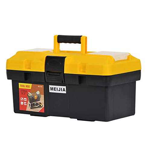 MEIJIA Portable Tool Storage Box, Organizers With Detachable Tray And Top Cover Storage Available,Black And Yellow(14.5")