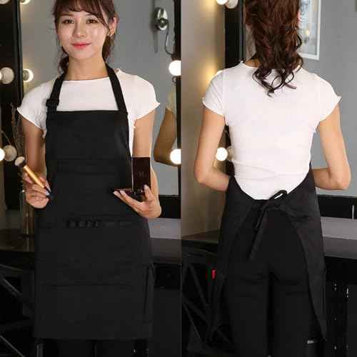 boshiho Adult Painting Aprons, Adjustable Buckle, Barber Apron with Pockets for Women/Men/Unisex, Utility or Work Apron (Black)