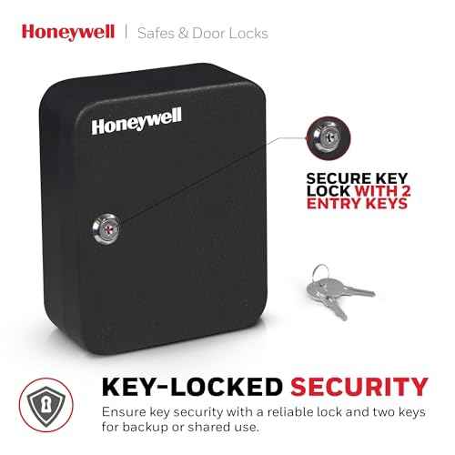 Honeywell Safes & Door Locks - 24 Hooks Small Key Box for Office - Durable Metal Key Lock Box Keeps your Keys Safe - Scratch Resistant Key Holder Box Comes with 2 Entry Keys - 0.07 CU - Black - 6105