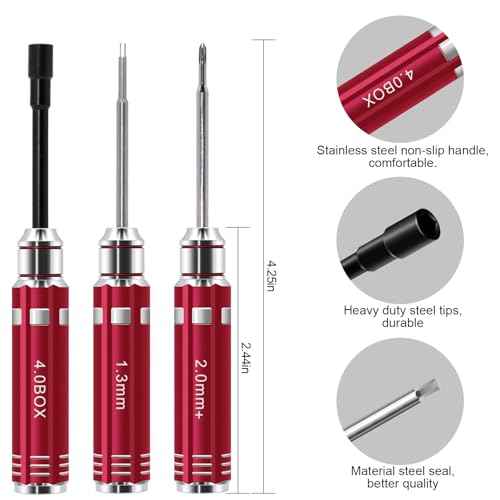 12Pcs Short Handle RC Tool Kit w/Quick Change Hex/Phillips/Flat Nut Drivers & Pliers for 1/18 1/24 Micro Crawler - SCX24, TRX4M, Axial, Traxxas, Losi Mini-T 2.0, FMS (Red)