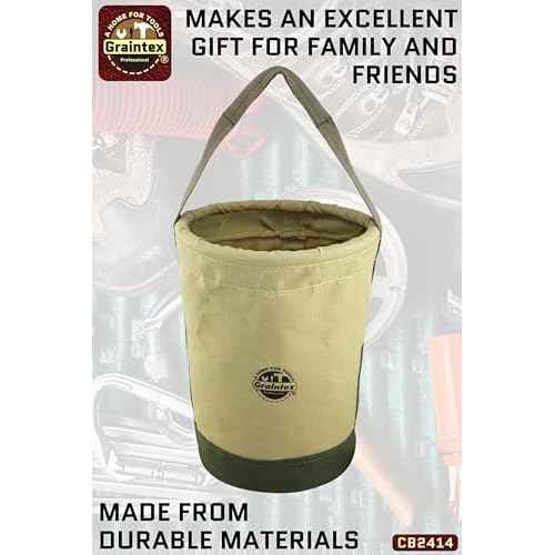Graintex CB2414 Utility Tapered Canvas Bucket 12"X10"X15", Khaki