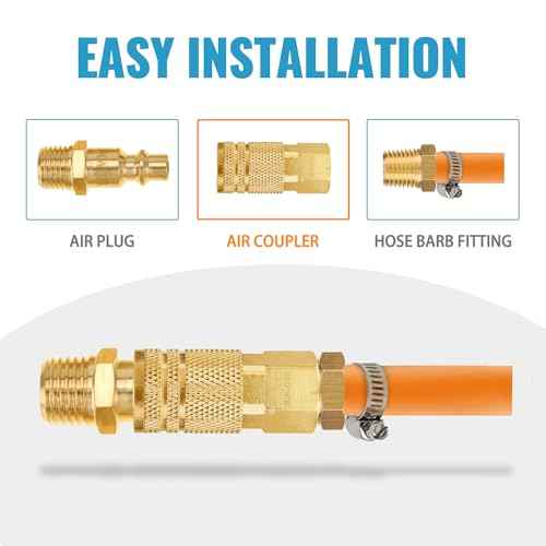 SUNGATOR 1/4'' Air Hose Fittings, 2-Pack Brass 1/4 Inch NTP Female Industrial Couplers, 1/4'' Air Line Quick Connect Fittings, Compressor Hose Repair Accessories Kit, 1/4 Inch NTP Couplers