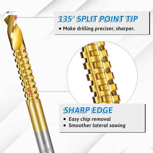 8 Pack Titanium Coated HSS Twist Drill Bits, 3-10mm Serrated Side Cutting Drill Bit, Hex Shank Serrated Cutting Drill Bits, Drill Bit Woodworking Tools, Hole Holesaw Tool for Plastic Metal Wood Hole