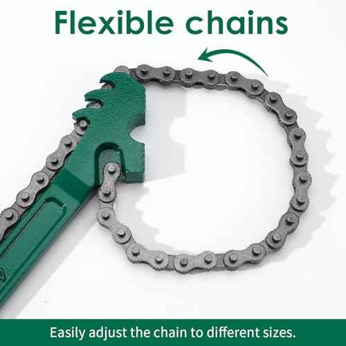 3 Pcs Heavy Duty Chain Wrench Set, 9" 12" 16" Adjustable Steel Oil Filter Wrench for Pipe Fittings Car Repair Shower Head Valve (Fits 1.5-8in Dia. Pipe)