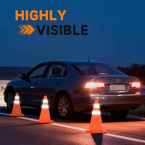 SHAREWIN Collapsible Traffic Safety Cones, [4 Pack] 28 Inch Orange Cones, Multi Purpose Pop-up Cones with Reflective Collar for Road Safety, Driving Training, Parking lot
