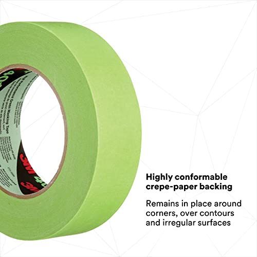 3M 401+ 0.25" x 60yd High Performance Masking Tape - 0.25" x 60 Yards Roll, Crepe Paper, Green