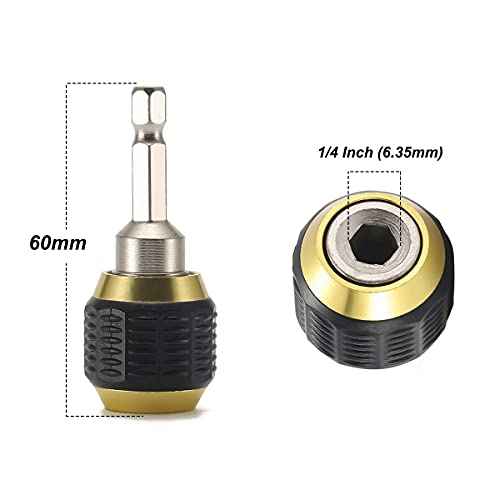 2 Pcs 1/4 Inch Hex Shank Drill Bit Extension Screwdriver Bit Holder Extension Rod Self-Locking Drill Bit Holder Quick Release Chuck Adapter Connector Power Drill Tool [60mm Length]