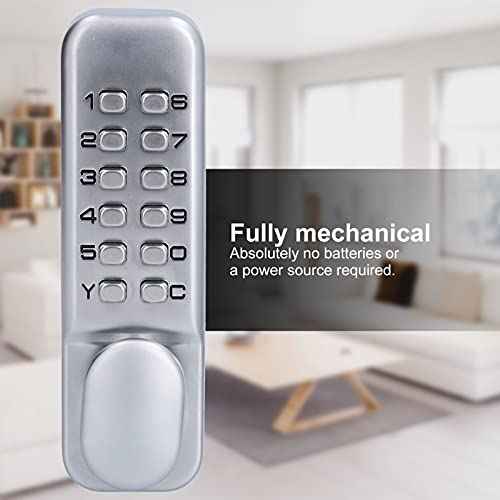Qivine Mechanical Keyless Door Lock, Push Button Door Lock Keypad 1-11 Digitals Outdoor Gate Locks with Keypad Anti Theft Codes Lock for Bidirectional Gate (Sliver)