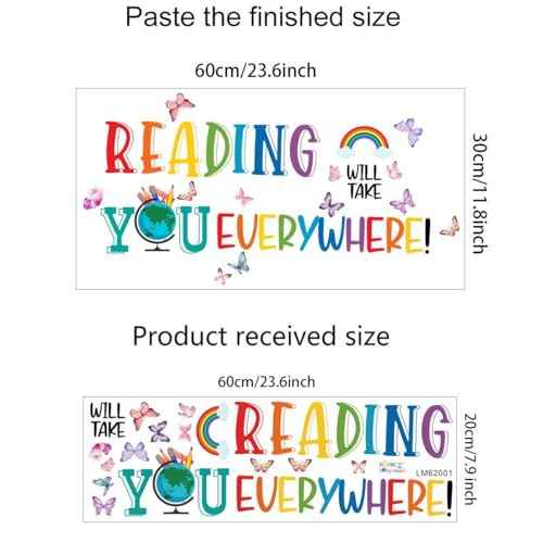 Reading Will Take You Everywhere Inspirational Quote Wall Sticker for Classroom Library Positive Saying Decor