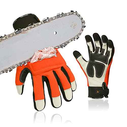 Vgo... Chainsaw Gloves,12-Layer Saw Protection on Left/Both Hand Back,Cow Leather Gloves,Touchscreen