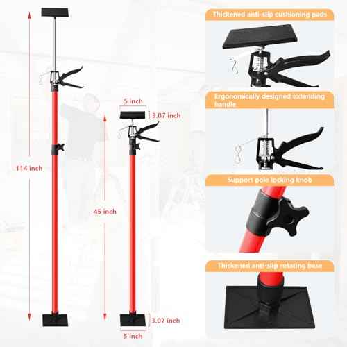 Cabinet Jack for Installing Cabinet£¬Adjustable 3rd Hand Support Pole Extend from 45 to 114 inches,Premium Steel Cabinet Lift Jack Support up to 154 lbs£¬2 Pack with Storage Bag (Red-Orange)