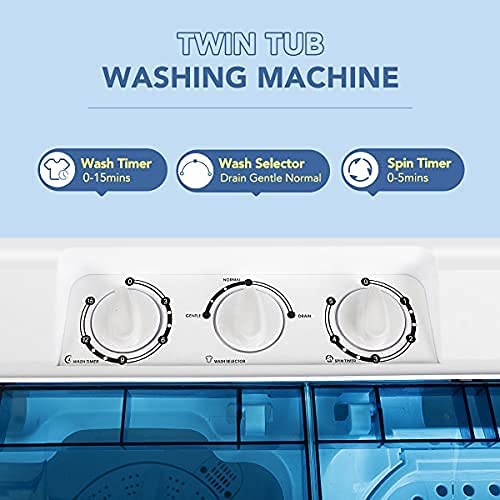 Bonusall Portable Washing Machine, 6.6 Lbs Mini Small Washer Machine, Single Tub Laundry Washer for Apartments, Dorms,Traveling, RV, Blue (BLUE1, 14.5LBS)