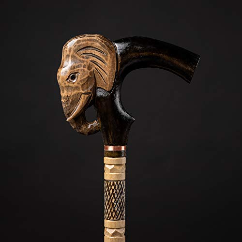 Elephant Walking Stick - Carved Wooden Cane for Gift - Long Hand Crafted Hiking Stick