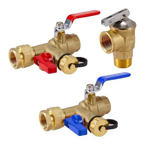 ThermoMate 3/4 Inch IPS Isolator Tankless Water Heater Service Valve Kit, with Pressure Relief Valve, Clean Brass