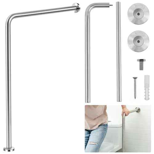 Zonon Wall to Floor Safety Grab Bar 24" by 33" Drinking Fountains Stainless Steel Brushed Finish Non-Slip Split-Design Shower Toilet Grab Bars forBathroom Wet Areas Disabled Elderly Pregnant Women