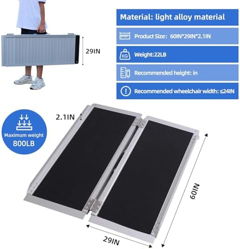 Portable Wheelchair Ramp 3FT,No-Slip Aluminum Folding Handicap Ramp 800lbs Load Capacaity,Wheel Chair ramp for Home Steps,Stairs,car