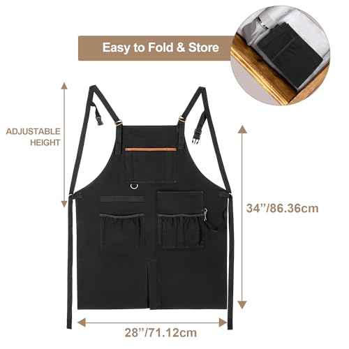 Barber Apron, Men & Women Hair Stylist Apron with Dual Shoulder Straps & Adjustable Buckle, Water-resistant Hair Cutting Smock with Multiple Pockets for Hairdresser, Cosmetology