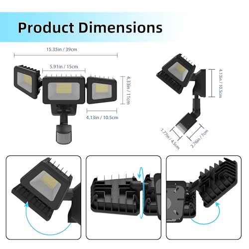 120W LED Flood Lights Outdoor with Motion Sensor, 12000LM 4500K Daylight, IP66 Waterproof Dusk to Dawn Outdoor Security Lights for Garage, Yard, Outside