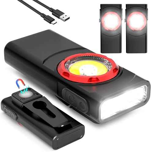 EDC Flashlight Rechargeable, 700 Lumens Mini LED Flashlight with 8 Modes Dual Light Sources Magnetic Flashlights with Clip Waterproof Pocket Flat Flashlights for Night Working (2, Black)