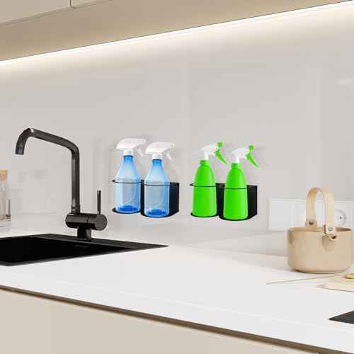 Tandefio 4 Pcs Spray Can Holder Metal Aerosol Bottle Holder Wall Mount Bottle Organizer Double Holes Spray Can Rack with Hardware Easy Install Storage Rack for Garage and Home