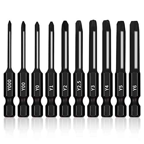 TriWing Bit Set (10 Pack - 2.3" Long Magnetic Heads) in The Following Tri Wing Bits Screwdriver Sizes: Y000, Y00, Y0, Y1, Y2, Y2.5, Y3, Y4, Y5, and Y6