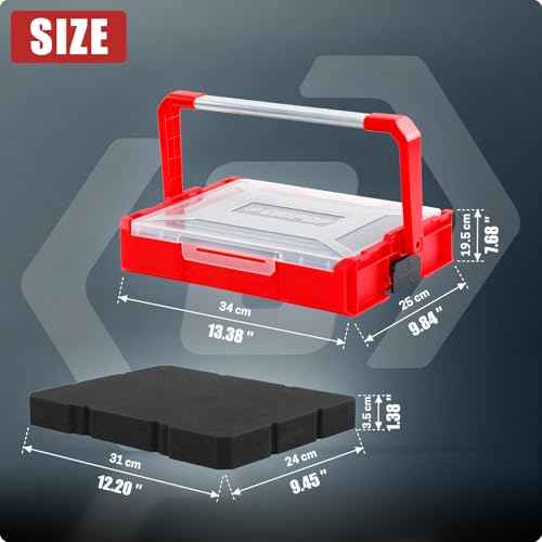 Stackable Tool Box, Portable Tool Storage Case with Pre-Cut Foam and Handle, Electrical Tool Organizer for Workshop, Garage, Household