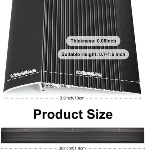 Aluminum Floor Transition Strip, Threshold Ramps for Doorways, Bridge The Height Less Than 1.6″, for Tile Hardwood Laminate Vinyl Concrete, Size 36 x 3.9 x 0.35in (Black)