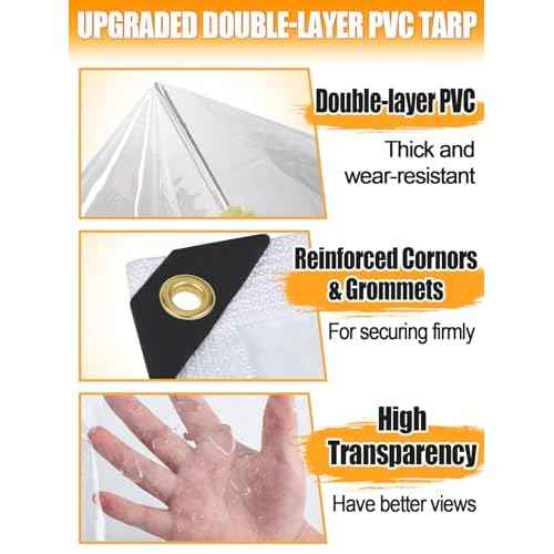 Aulock 10 x 12ft Ultra Clear Tarp Waterproof - Heavy-Duty Vinyl Plastic Tarpaulin with Grommets, Thicken Transparent PVC Windproof Patio Enclosure for Winter Chicken Coop Window Balcony