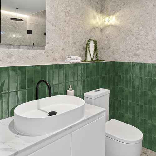 DEWOO 20-Sheet Peel and Stick Subway Backsplash Green Kitchen Bathroom Rectangle Self Adhesive Wall Tile Brick (12"¡¿12")