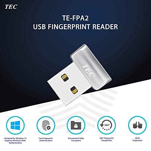 TEC Mini USB Fingerprint Reader for Windows 11/10 Hello, TEC TE-FPA2 Bio-Metric Fingerprint Scanner PC Dongle for Password-Free and File Encryption, 360¡Æ Touch Speedy Matching Security Key