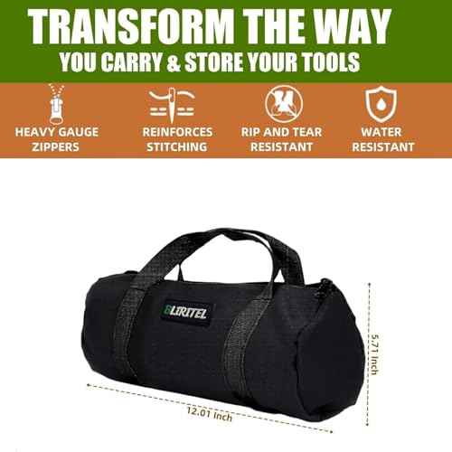 BLIRITEL 12 Inch Small Tool Bag for Men, Large Capacity Wide Mouth Tool Bag, Canvas Tool Storage Kit Bag, Tool Tote Handbag Tool Organizer for Mechanic & Electrician Storage Wrenches Pliers (Black)