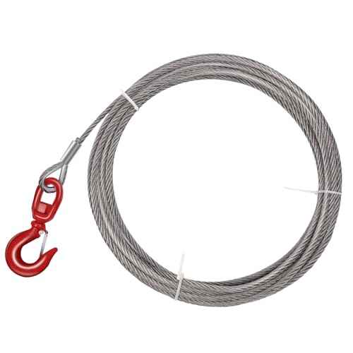 Steel Winch Cable,3/8" x 50' Wire Rope with Swivel Hook,17637 Lbs Breaking Strength,6x19 Strand Core Steel Towing Cable for Tow Truck,Crane,Wrecker