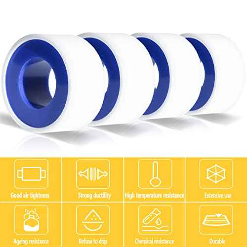 4 Rolls 3/4 Inch(W) X 520 Inches(L) Teflon Tape for Plumbers, PTFE Thread Seal, Pipe Sealing, Shower Head - White