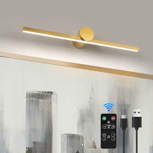 ZitoStory Battery Operated Picture Light for Wall with Remote,Wireless Dimmable Art Lights for Paintings Rechargeable Gallery Light Artwork Lighting for Canvas, Portrait (Gold,20'' Inch)