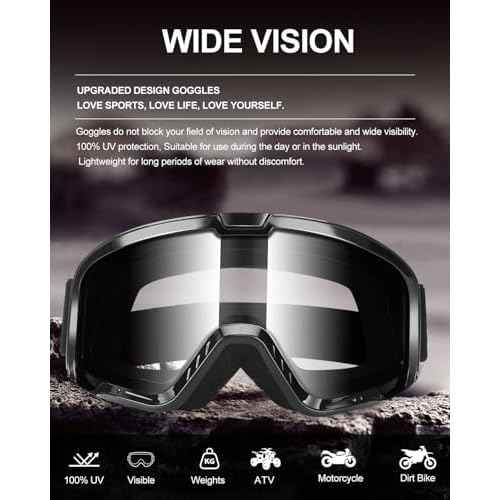 ATV Dirt Bike Goggles 2-Pack Motorcycle Motocross MX UTV MTB Helmet Riding OTG Goggles UV400 Anti-Fog Scratch Dustproof for Men & Women Adult Youth Kids£¨Color+Clear£©