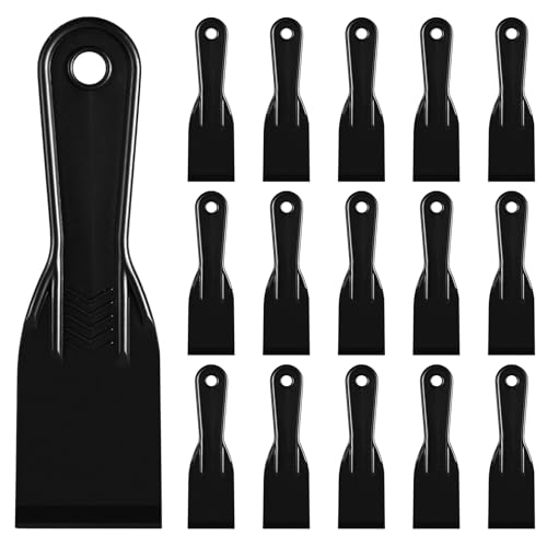 16 Pcs Plastic Putty Knife 2" Black Flexible Putty Knife Scraper Plastic Knives Putty Knife Set for Spackling,Repairing Walls, Removing Wallpaper,Pasting Plaster, Applying Mud