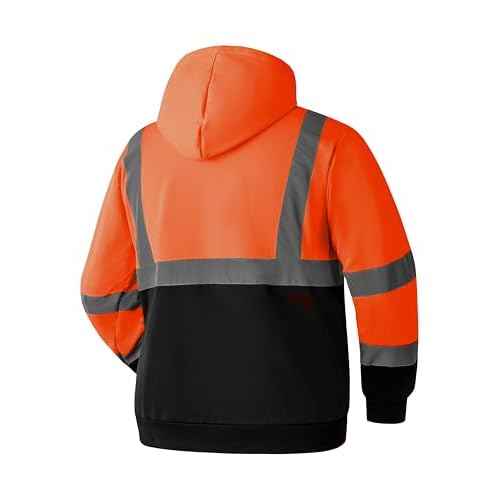 Ubon Hi Vis Hoodies for Men, High Visibility Hoodie Reflective Safety Sweatshirts Construction Workwear Black Bottom