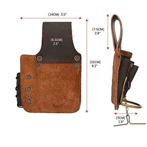 Tourbon Leather Multifunctional Electrician's Tool Pouch with Tape Chain 5 Pockets Carpenter's Bag Hammer Bull Pin Holder Dark Brown