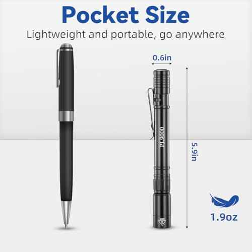 2Pack Pen Flashlight Rechargeable PL9000, 5Mode Bright Pen Light Flashlight High Lumens, Waterproof Pocket Flashlights, EDC Adjustable Tactical Flash Light, LED Small Lights with Clip for Emergencies