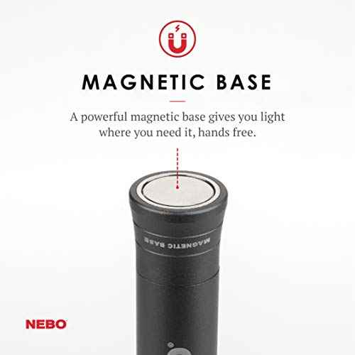 NEBO 500 Lumen Work Light: 200 Lumen Top Positioned Flashlight, Anodized Aircraft-Grade Aluminum Body; Steel Clip and Magnetic Base Provides Hands Free Operation; Powered by 3X AAA Batteries - Grey