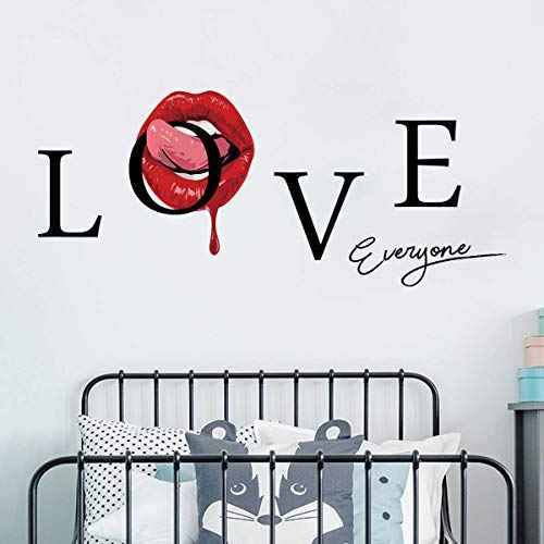 Maydahui Sexy Red Lips Wall Sticker Love Everyone Quotes Wall Decals Lips Tongue Wall Decal (16.2x39.4 Inch) Creative Home Murals Decor for Living Room Bedroom Hair Salon