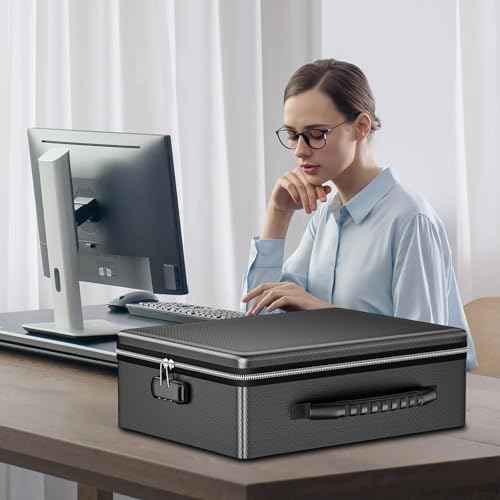 ENGPOW Fireproof Document Box, Hard Case File Box with Fireproof Zipper£¦Lock, 6400¡ÆF Heat Insulated Fire and Water Resistant Portable File Organizer Storage Home Safe for Documents Laptop Cash Black