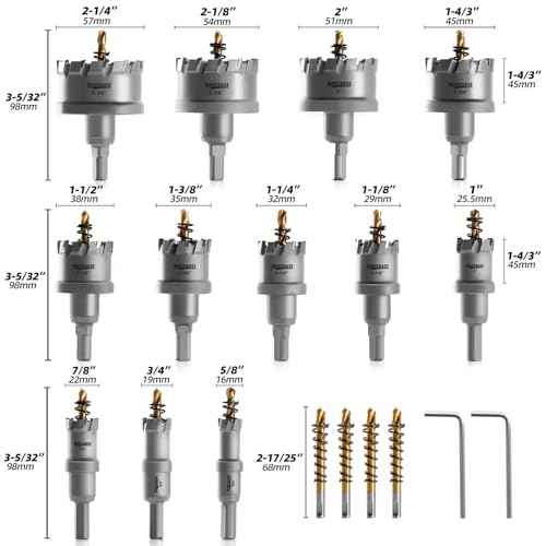 Carbide Hole Saw Kit for Metal - 16Pcs Tungsten Carbide Tipped 5/8"-2-1/4" Inch Hole Cutter Set, for High Precision Cutting of Stainless Steel, Iron, Copper, Brass